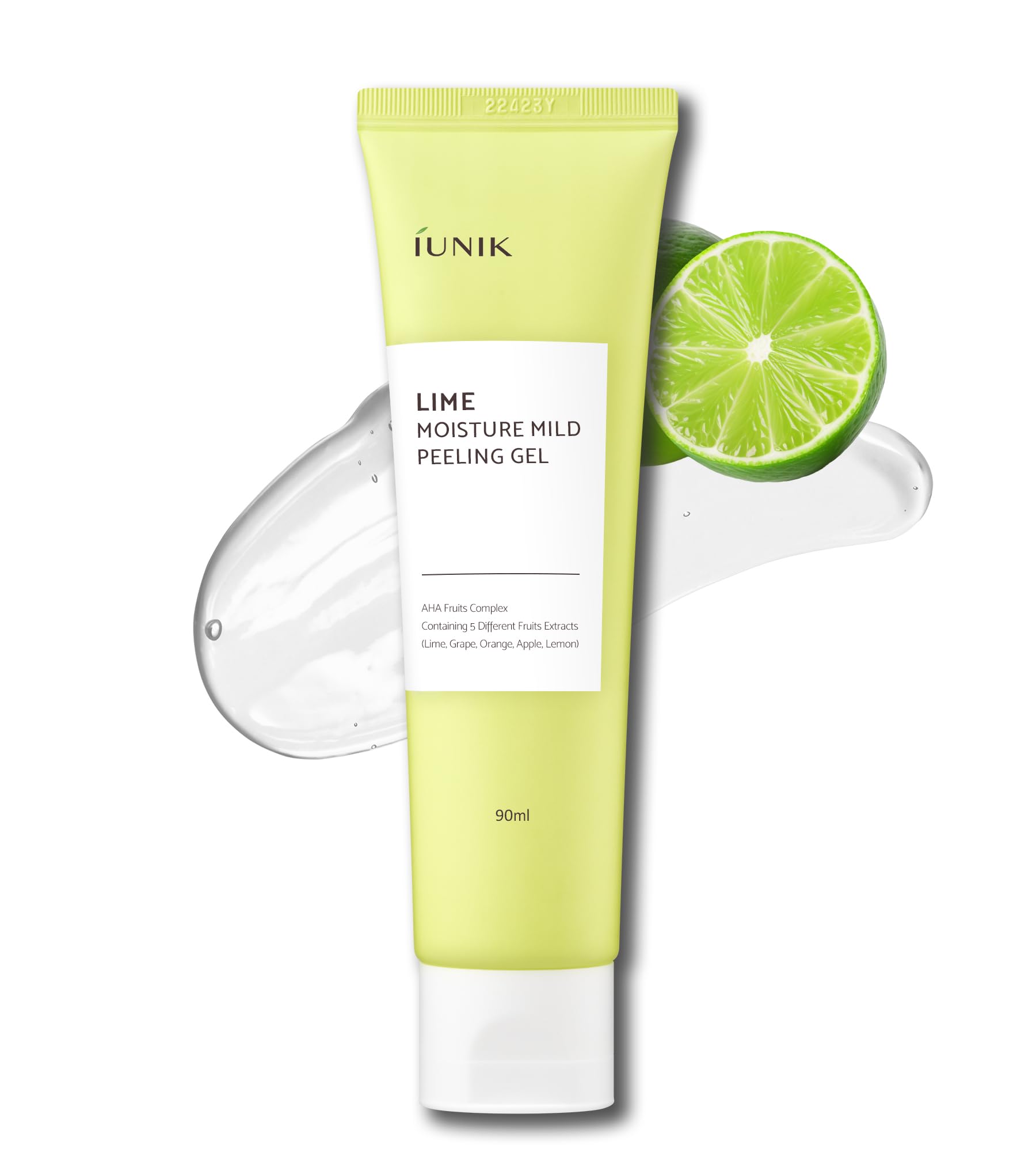 IUNIK Lime Moisture Mild Peeling Gel 3.04 Fl Oz - Gentle Exfoliating Deep Cleansing Glowing - Smooth with AHA & Fruits Complex - Control Sebum Clear Dead Skin Cells Blackheads Pore-Minimizing Vegan