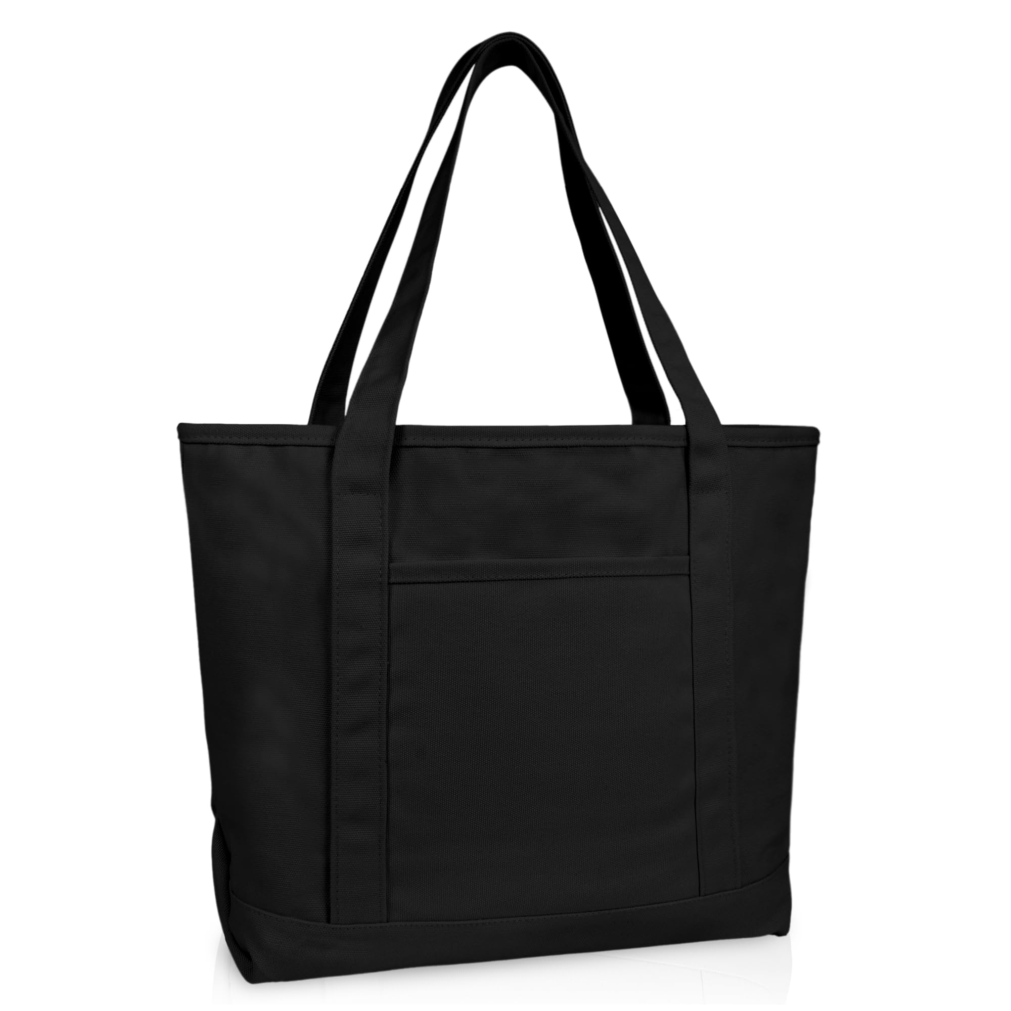 DALIX 20" Solid Color Cotton Canvas Shopping Tote Bag in Black