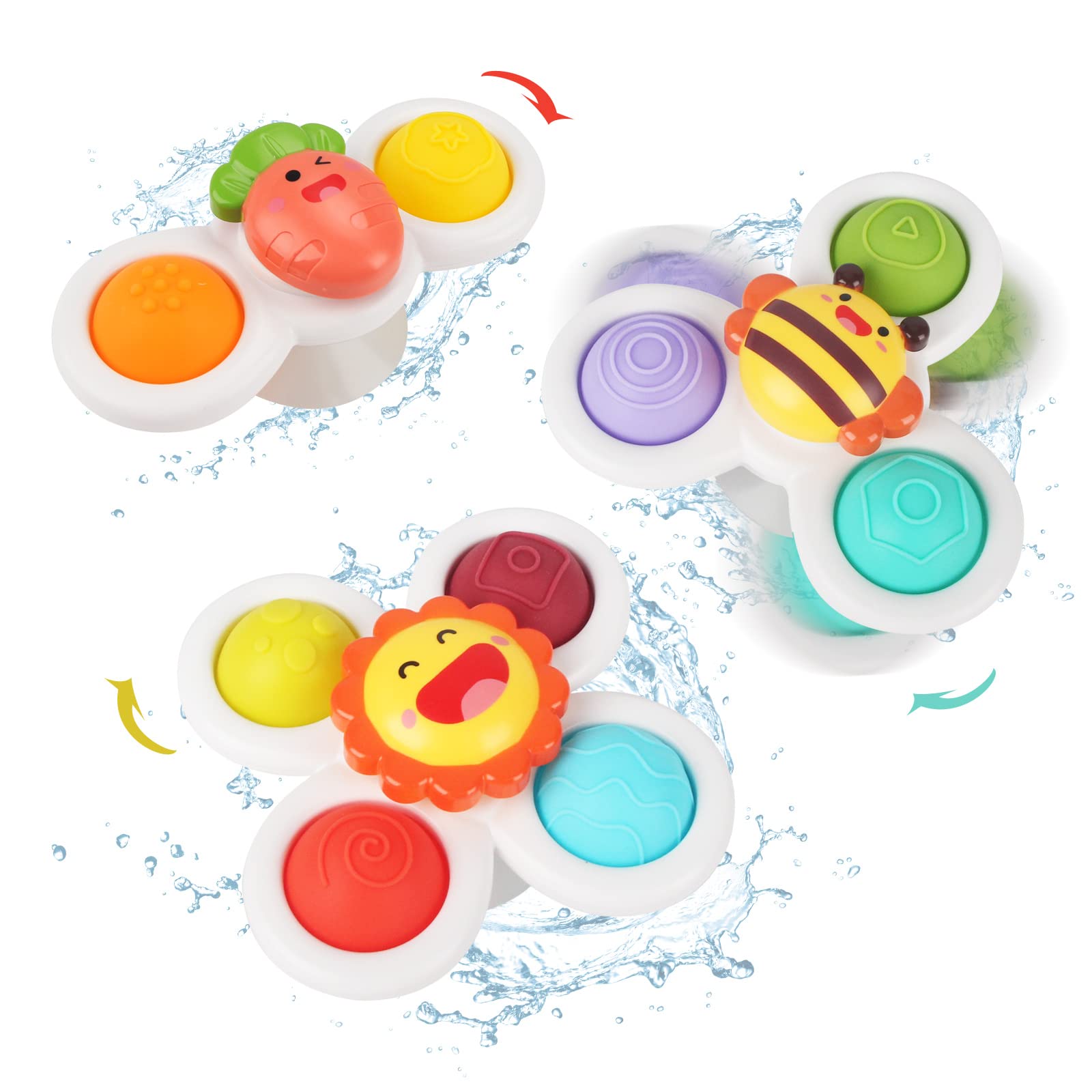 Jenilily Baby Suction Cup Spinner Toys, 3PCS kids Bath Water Pool Cartoon Children Sensory Spinning Toy