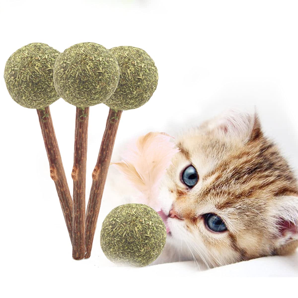 Cooci Catnip Ball Silvervine Sticks for Cats, Organic Catnip Sticks Matatabi Chew Sticks Teeth Molar Chew Toys Cat Dental Toy for Cat Kitten Kitty