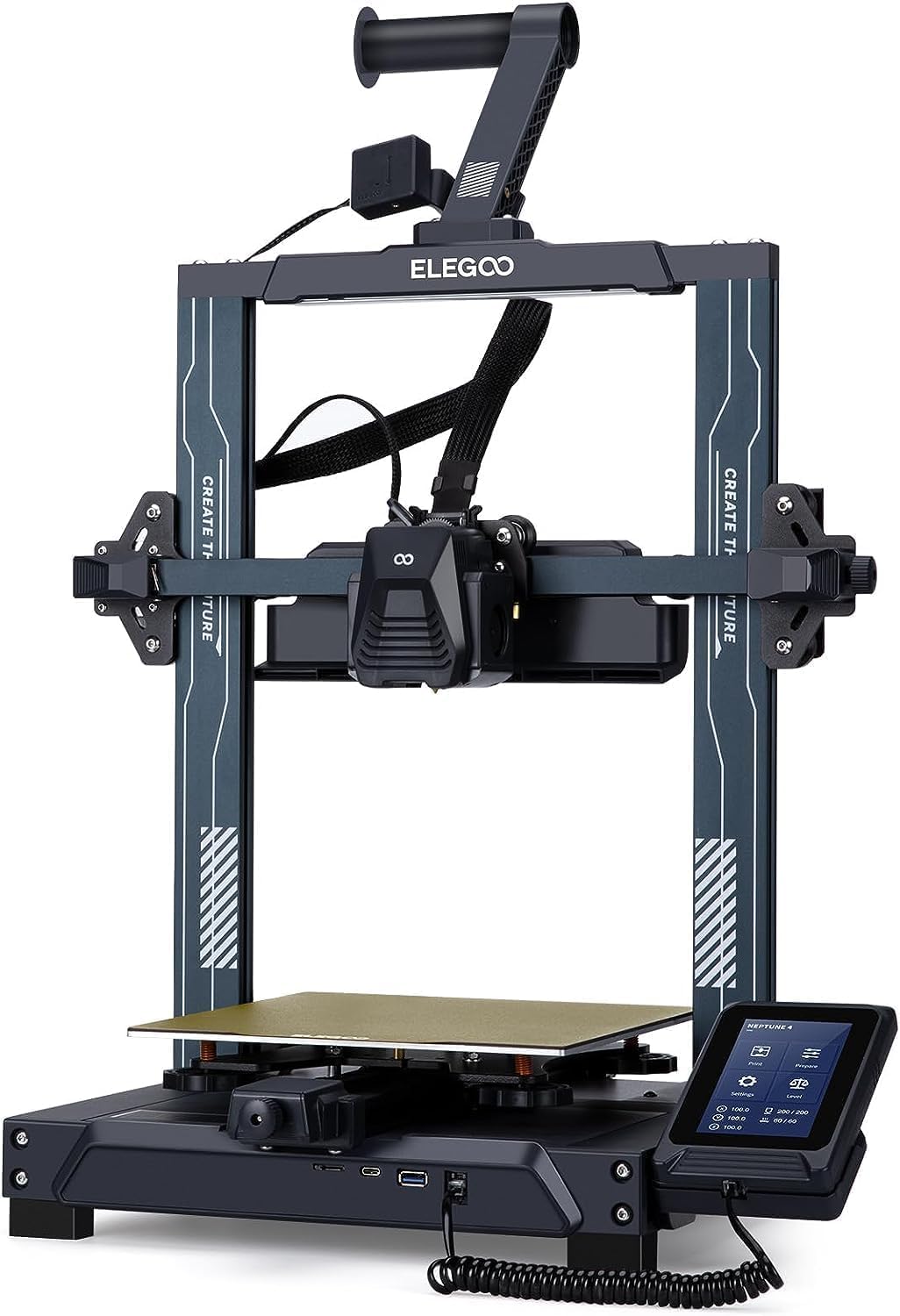 ELEGOO Neptune 4 FDM 3D Printer with Up to 500mm/s High-Speed, 121-Point Auto Bed Leveling, 300℃ Dual-Gear Direct Extruder, Printing Size of 225x225x265mm³ /8.85x8.85x10.43 Inches