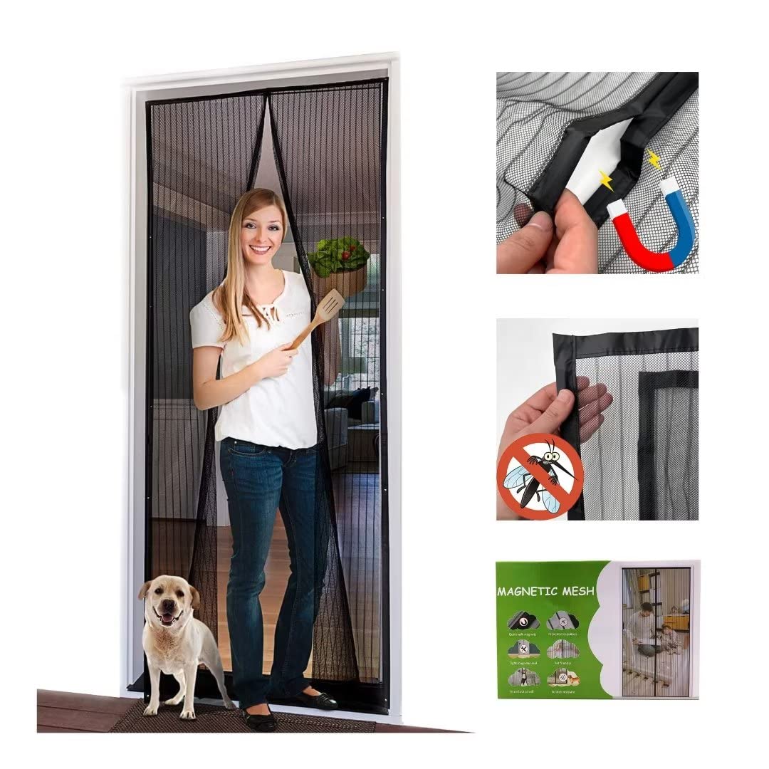 Magnetic Screen Door- Fit for Door Size:36x80 Inch, Screen Itself Size:38"x82", Hands Free Mesh Partition,Heavy Duty Screen Door Mesh Curtain Keeps Bugs Out, Frame Hook & Loop, Pet and Kid Friendly