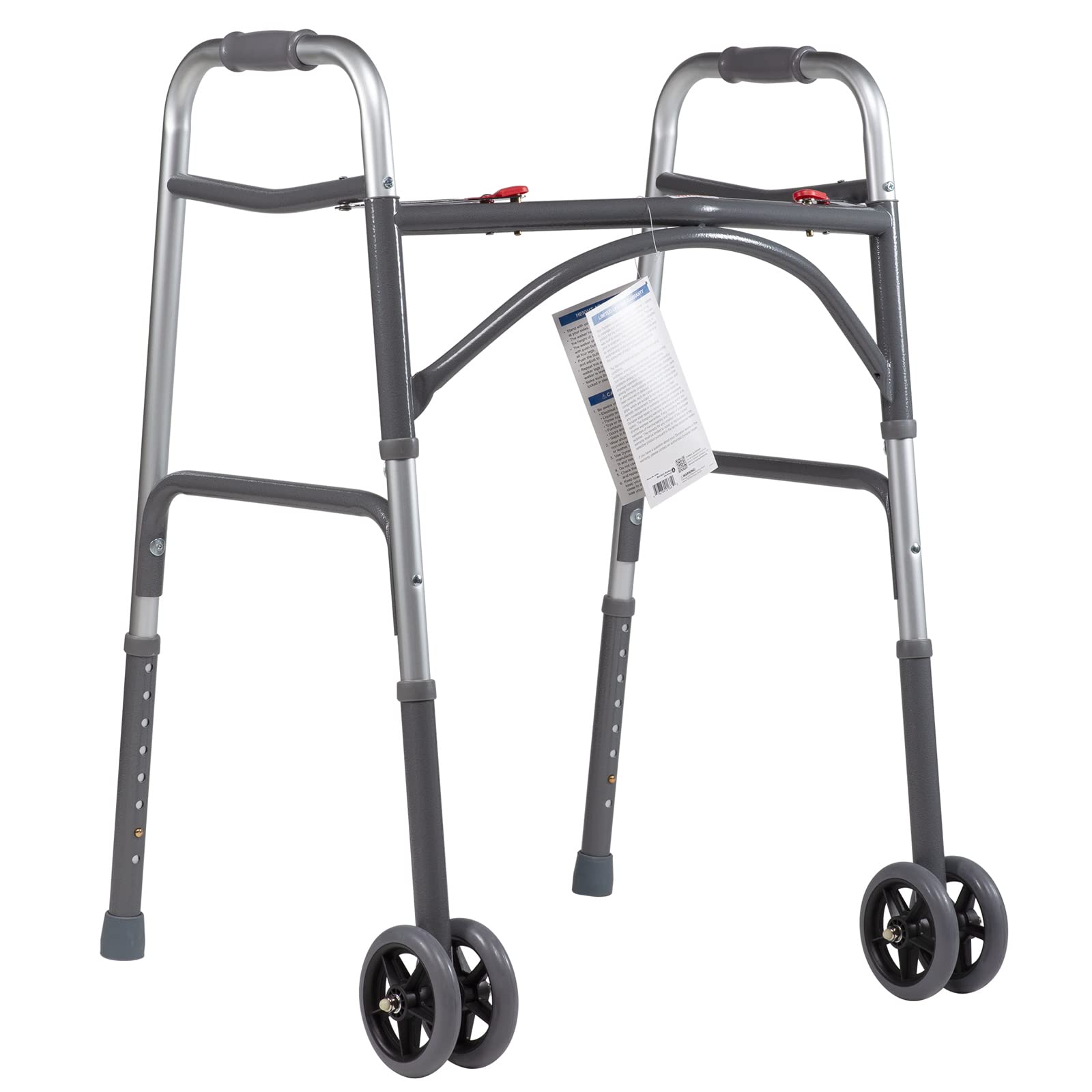 DynarexBariatric Folding Walker with 5” Wheels is a Foldable, Walker with Tool-Free Adjustable Height up to 39” & 500 Pound Weight Capacity, Silver, 1 Bariatric Folding Walker with 5” Wheels