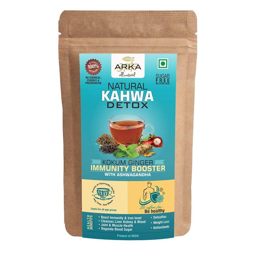 Arka All Natural Kokum Ginger Kahwa with Ashwagandha | Detox Herbal Green Tea | Sugar Free | Caffeine free 30 Sachets (90g)