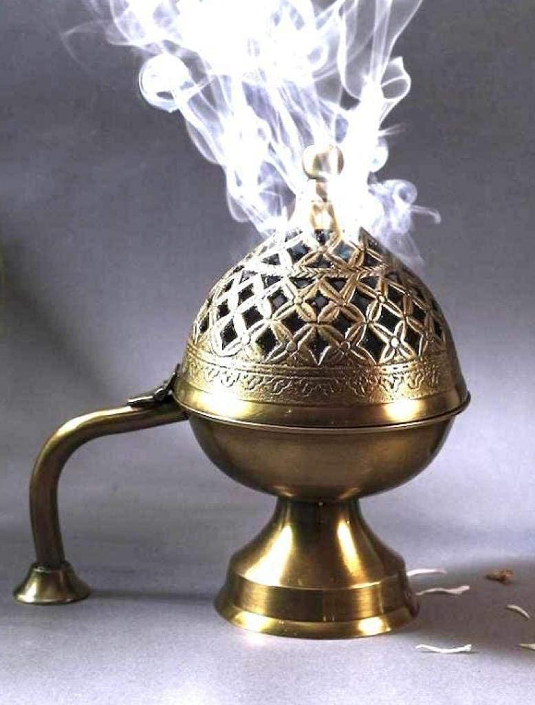 Buyerwell Brass Antique Dhuna Charcoal Burner Bakhoor Fumer Dhooni Dhoop Dani Dhuni, Insence Burner,Incense Holder Dhuna for Home Office Gift Items Aroma Diffuser