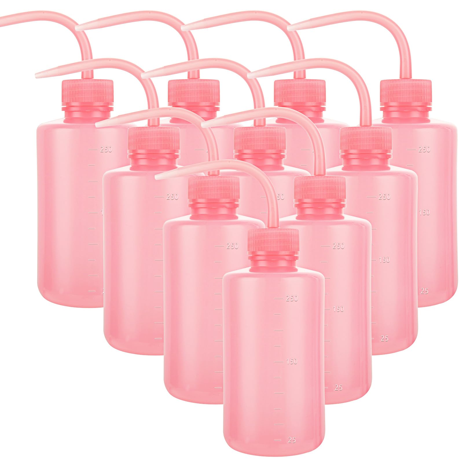 10 Pack Tattoo Wash Bottle 250ml, Plastic Safety Wash Bottles Lab Squeeze Bottle with Scale and Narrow Mouth, Pink Squeeze Washing Bottle for Lab, Irrigation Squeeze Sprinkling Can Wash Plant Bottle