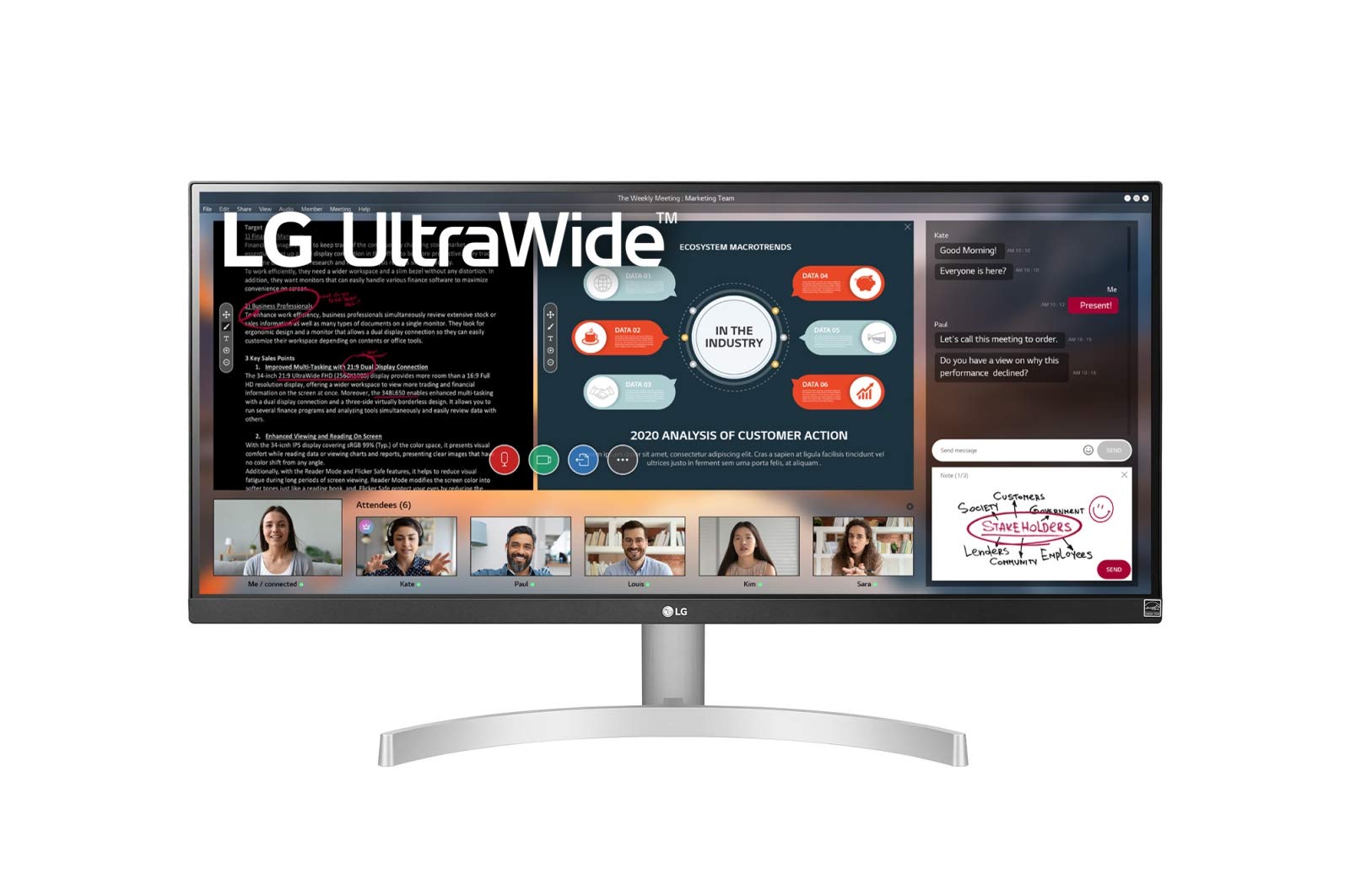 LG 29 inch UltraWide Monitor Full HD 21:9 with IPS Display, HDR10, AMD FreeSync, MaxxAudio, OnScreen Control, Flicker Safe, Reader Mode, Black- 29WN600, White