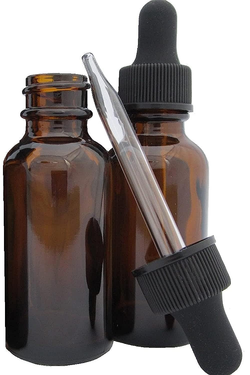 1oz Amber Glass Dropper Bottles (30mL) with Tapered Glass Droppers - Pack of 2