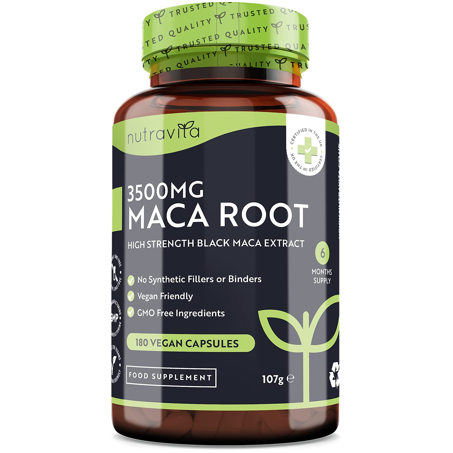 Nutravita High Strength Maca Root Capsules 3500Mg 180 Vegan High Potency Capsules 6 Months’ Supply Made In The Uk