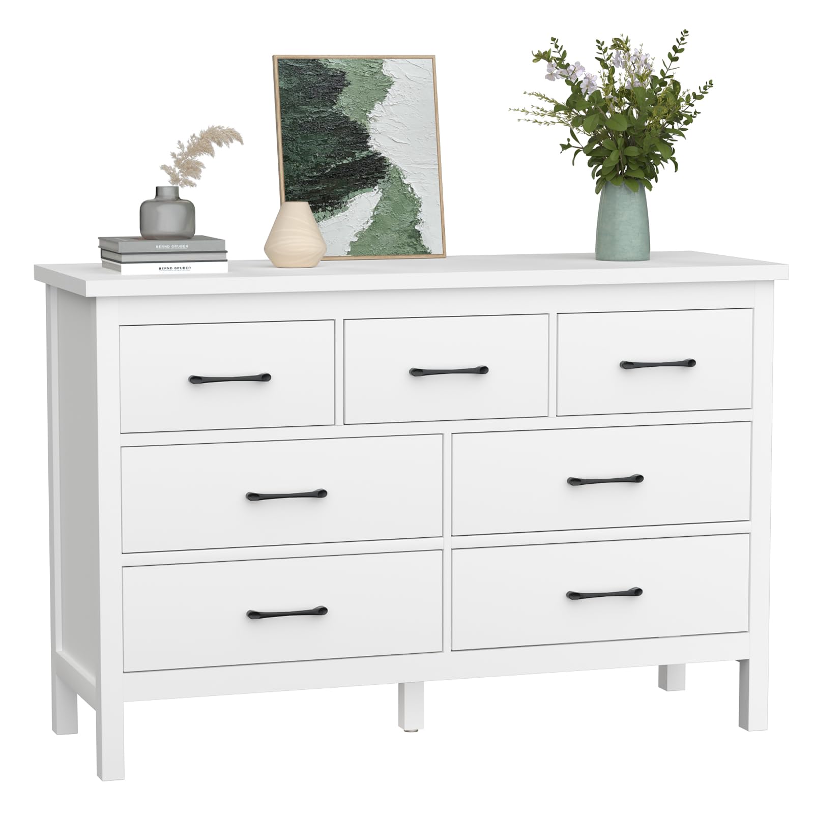 CARPETNAL White Dresser for Bedroom, 7 Drawer Dresser with Wide Drawers and Metal Handles, Woode Dressers & Chests of Drawers for Hallyway, Entryway.