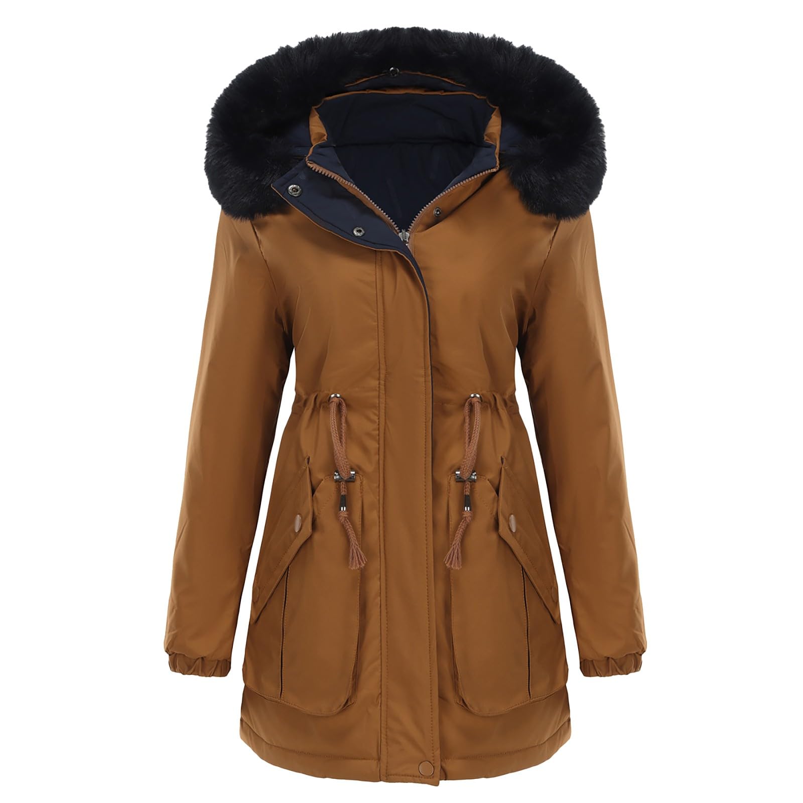 YxrdzkjWomen's Solid Color Autumn and Winter Both Sides Can Wear Warm Cotton Padded Long Sleeve Drawstring Zipper Thick Coats