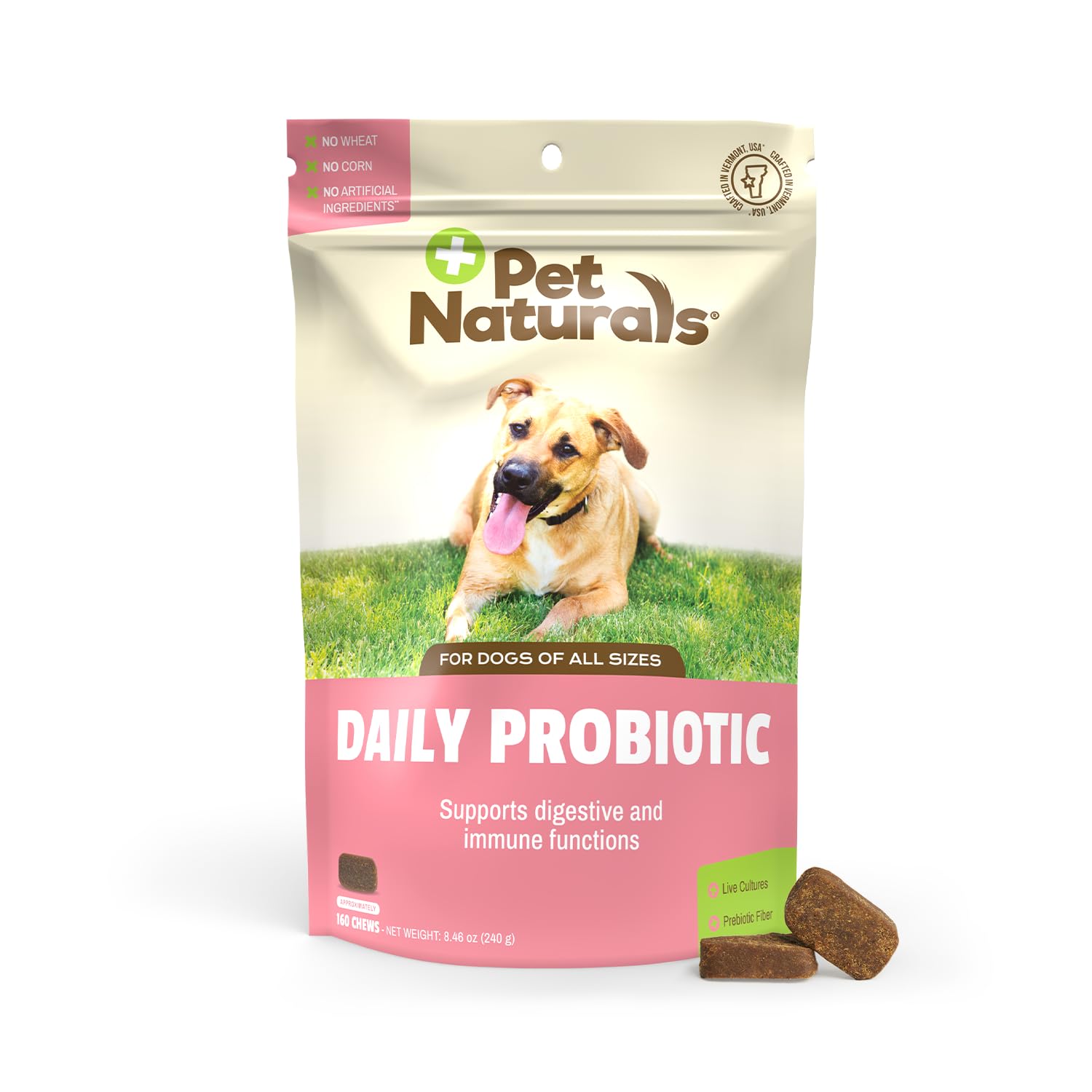 Pet Naturals Daily Probiotic for Dogs, Duck Flavor, 160 Chews - 120M CFUs Pre and Probiotics for Dogs Digestive Health, Gut Health, Immune Support, Diarrhea, Allergies and Itching