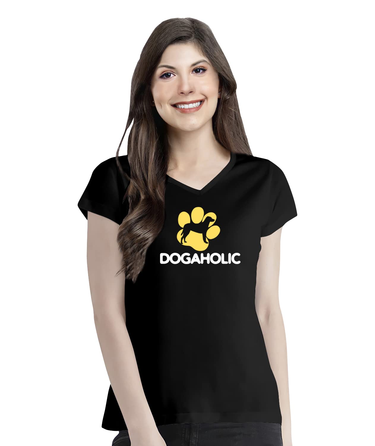 OPLU Women's Regular Fit Dogaholic Cotton Graphic Printed V Neck Half Sleeves Tshirt. Trendy, Trending Tshirts, Offer, Discount, Pootlu, Sale.