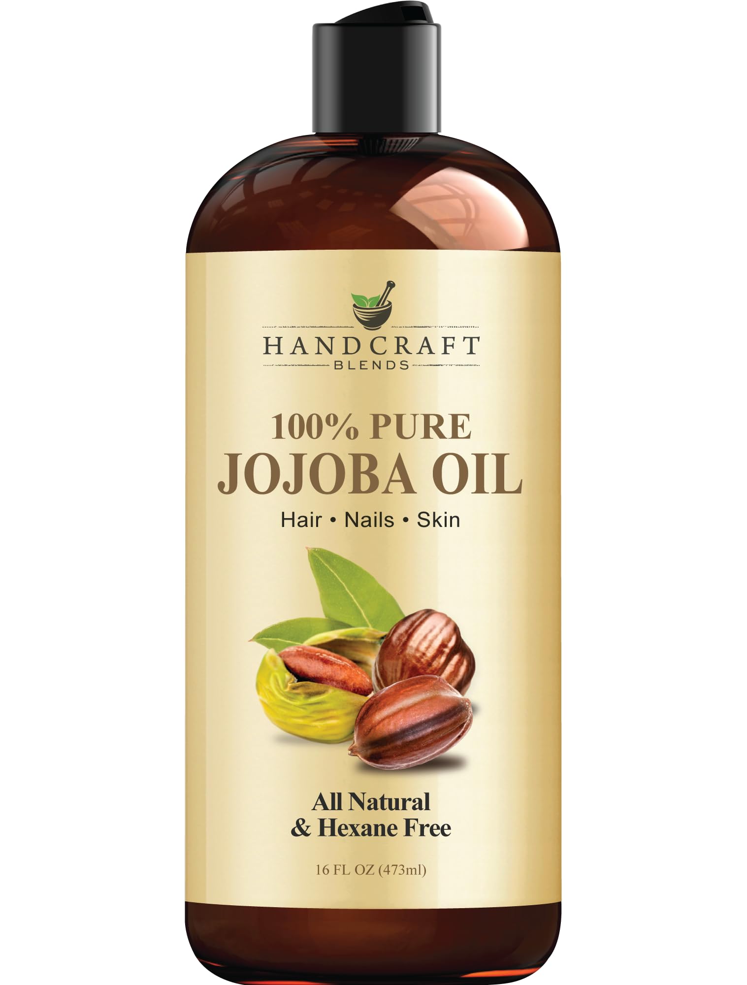 Handcraft BlendsJojoba Oil - 16 Fl Oz - 100% Pure and Natural - Premium Grade Oil for Skin and Hair - Anti-Aging Oil - Cold-Pressed and Hexane-Free - Hair Relaxer for Tight Curls