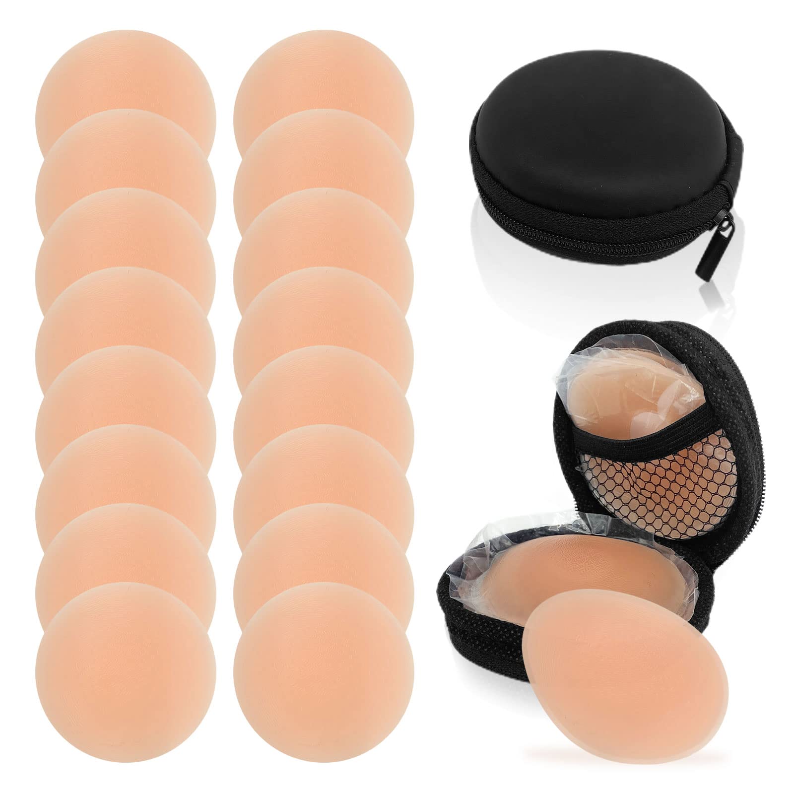 TSHAOUN 8 Pairs Silicone Nipple Covers, Reusable Nipples Pasties for Women, Adhesive Round Silicone Nipple Pads Cover for Boobs Invisible Breast Petals with Travel Case