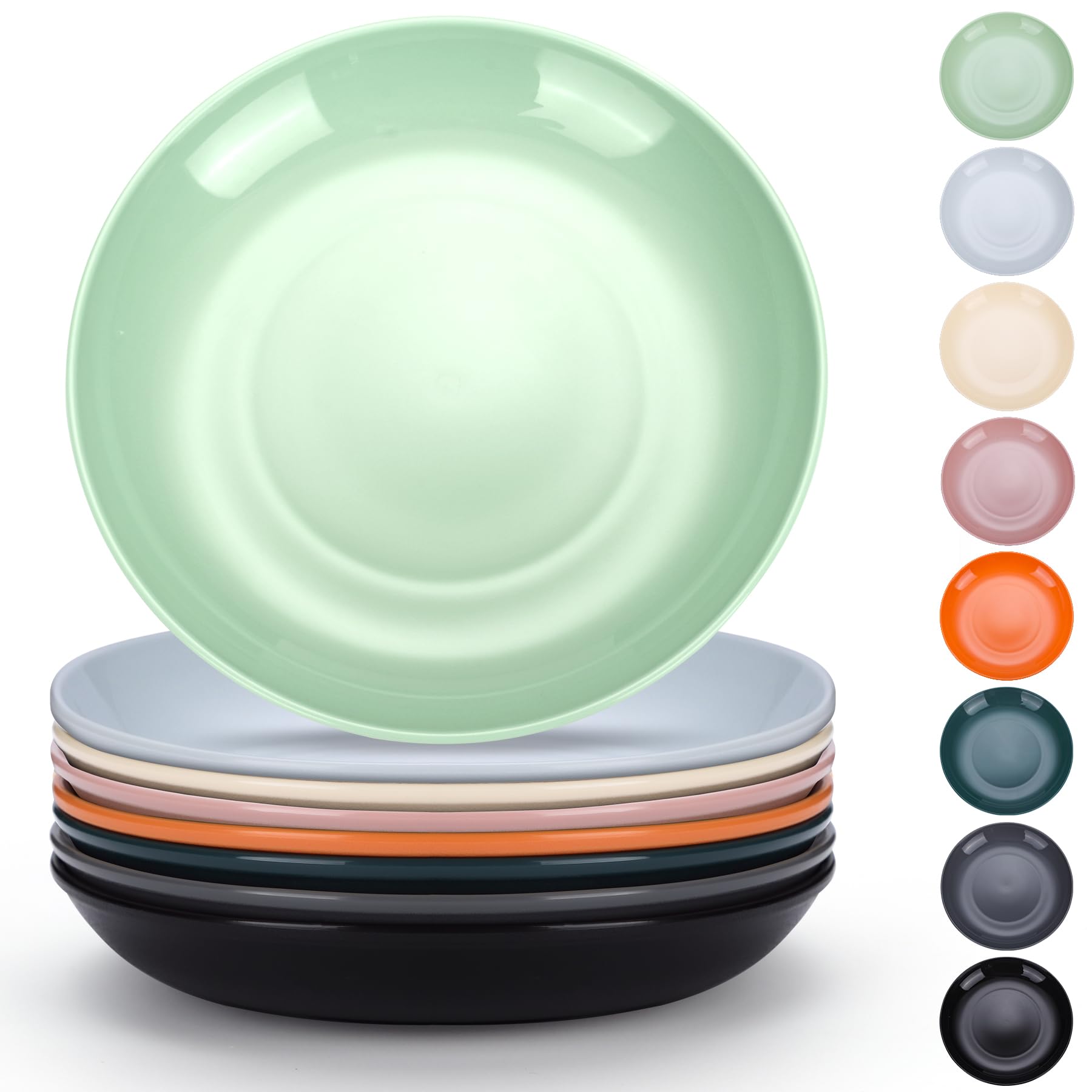 Evanda Plastic Plates Set of 8 Pieces, Dinner Plates 24cm Unbreakable Reusable Dishes for All Purpose and All Age, Microwave Safe BPA Free Dishwasher Safe (Mutil Color)