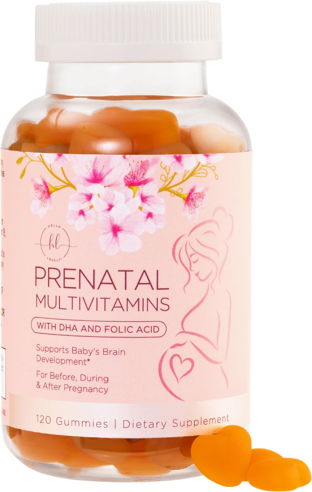 Prenatals for Women with Folate + DHA for Pregnancy & Fetal Support, Womens Prenatal Multivitamin Gummy with Folic Acid, Choline, Vitamin B6, B12, C & D3, Non-GMO Prenatal Vitamins - 120 Gummies