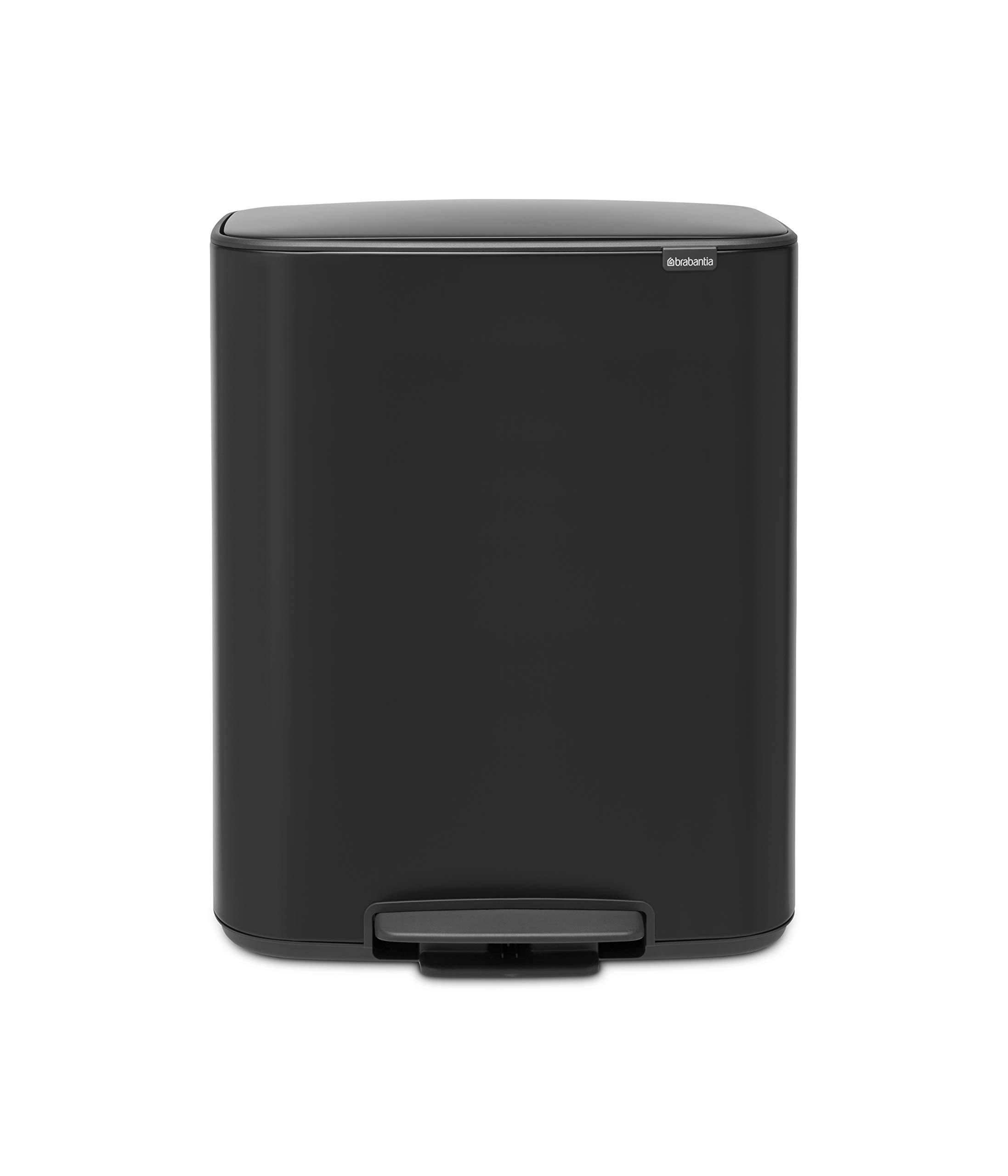 Brabantia Bo Pedal Bin - 2 x 30L Inner Buckets (Matt Black) Large Waste/Recycling Kitchen Bin - Soft Closing Lid