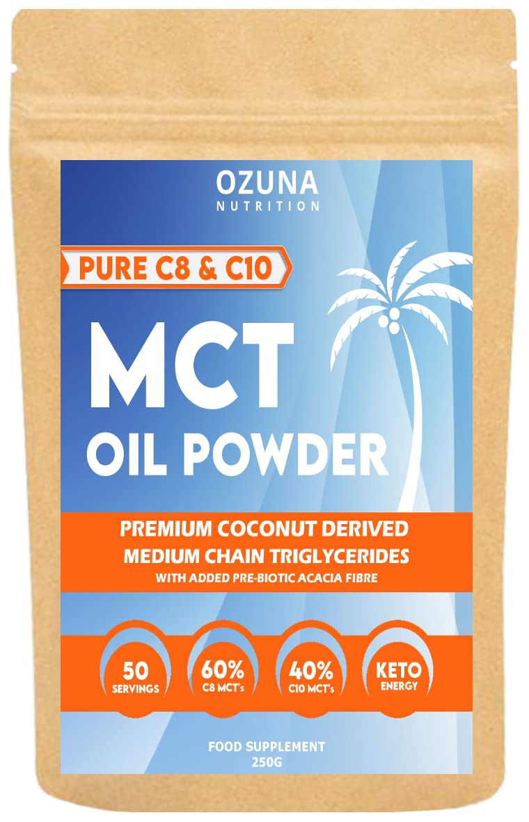 MCT Oil C8 & C10 Powder, Coconut Medium Chain Triglycerides for Sustained Clean Energy, Ketogenic Non Dairy Coffee Creamer, Suitable for Keto, Helps Boost Ketones | 50 Servings