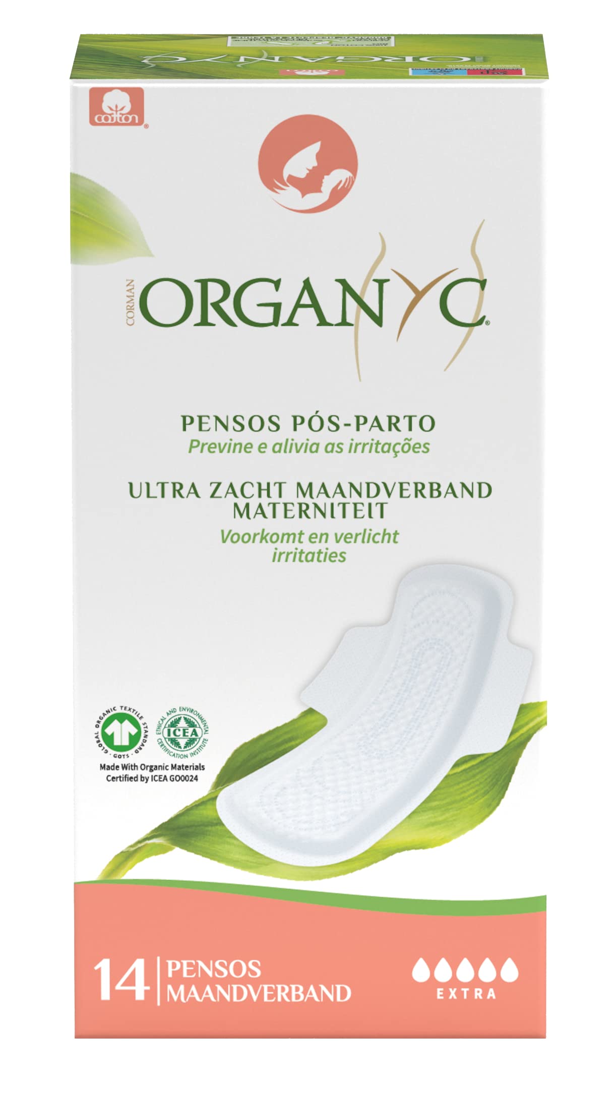 ORGANYC - Postpartum Pads, Large and Comfortable Pads for Medium Flow Days, Made with Certified Organic Cotton