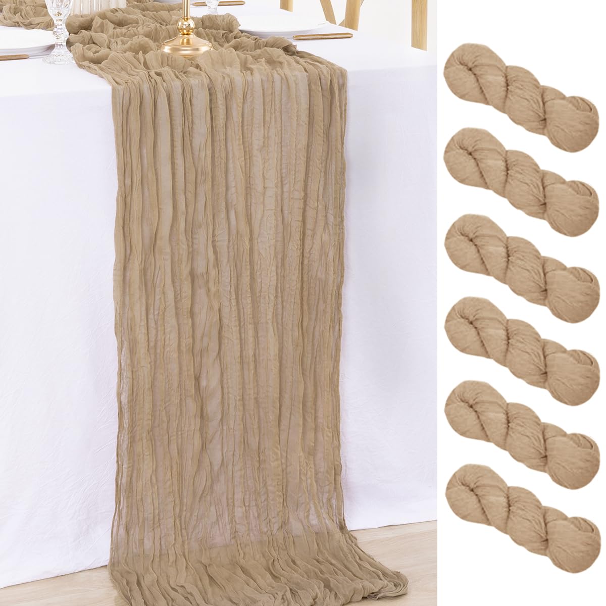 MLMW 6 Pack Cheesecloth Table Runner Bulk 14ft Gauze Table Runner 35 x 170 Inch Rustic Cheese Cloth Table Runner for Wedding Baby Shower Birthday Bridal Party Decorations Nude