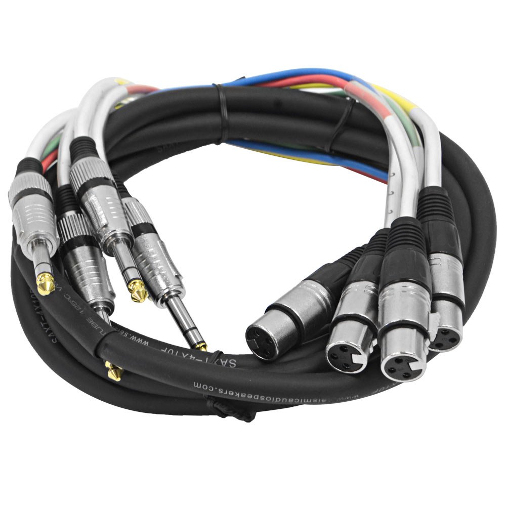 Seismic Audio - SAXT-4x10F - 4 Channel 1/4" TRS to XLR Female Snake Cable - 10 Feet Long - Serviceable Ends - Pro Audio Effects Snake for Live Live, Recording, Studios, and Gigs - Patch, Amp, Mixer,