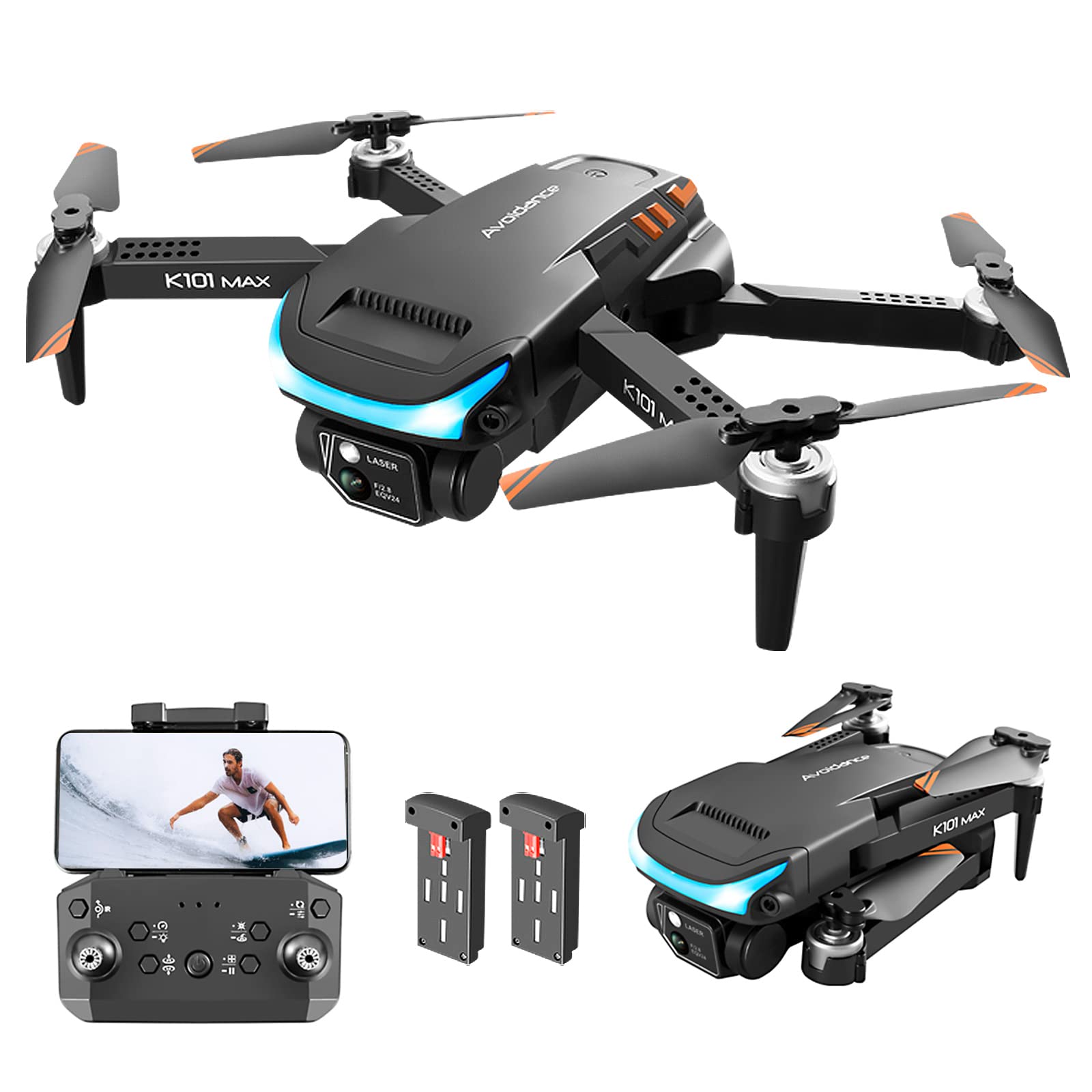 Drone with Camera for Adults 1080P HD Camera, Drone for Beginners with Altitude Hold, One Key Landing, Obstacle Avoidance, Speed Adjustment, Headless Mode, 3D Flips, 2 Modular Batteries