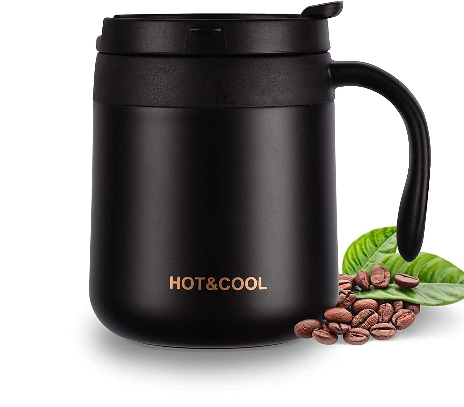 ONICORN® 1 PCS Coffee Mug with Handle,Vacuum Insulated Water Cup,Double Wall Stainless Steel Coffee Travel Mug with Flip Lid. (Black, 350 ML)