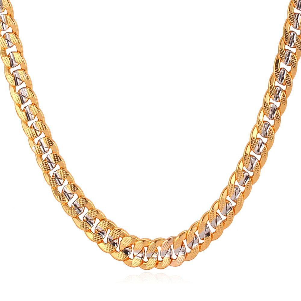 U7Men Unisex Two-Tone Jewelry 6mm-9mm Wide Platinum & 18K Gold Plated Cuban Chain Necklace (18",20",22",24",26",28",30")