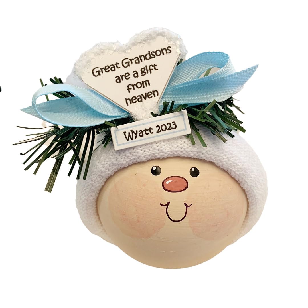 Great Grandson Gift Christmas Glass Ornament Heart Verse A Gift From Heaven Handmade Hand Painted Personalized BABY FACE CA32