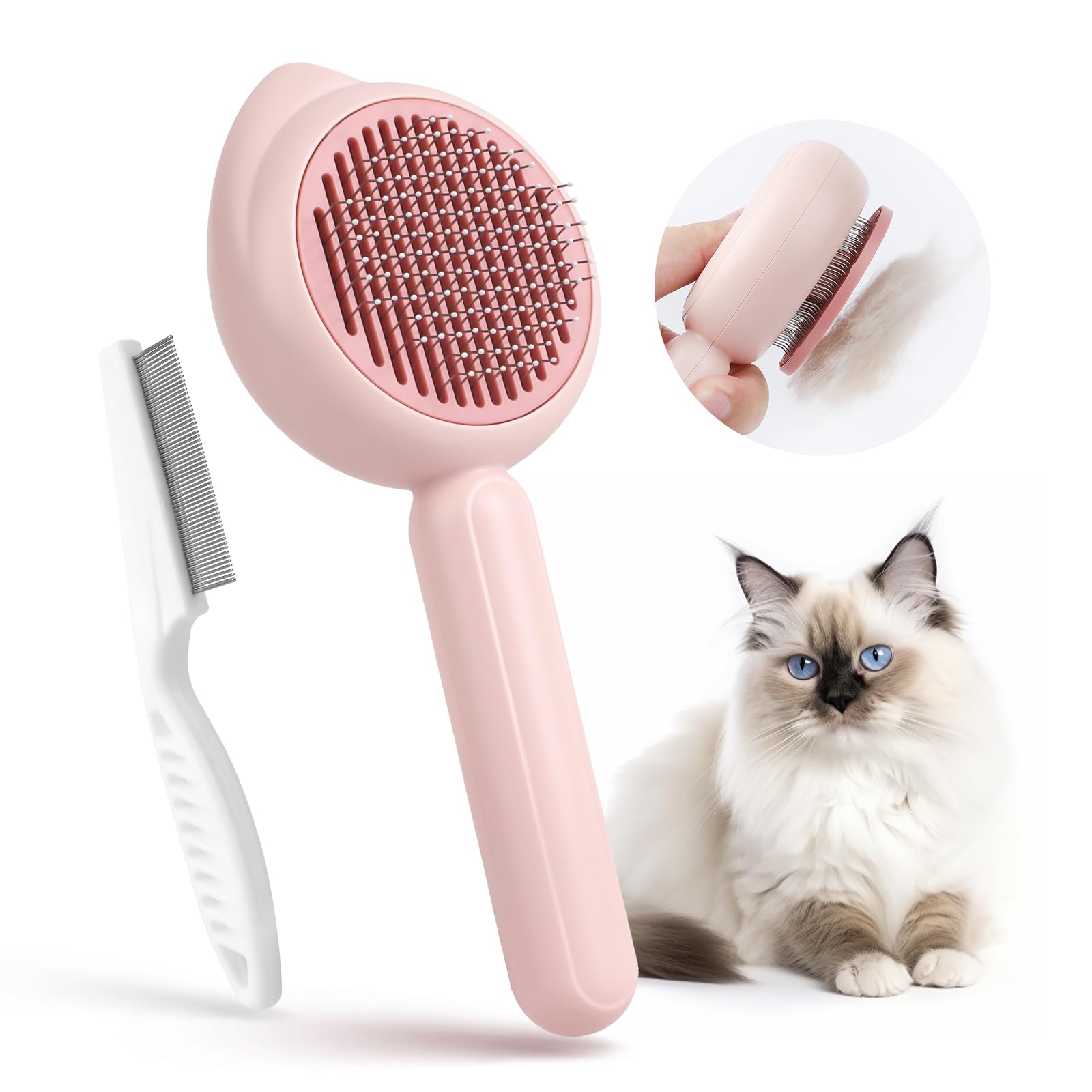 Cat Brush Cat Comb，Baytion Cat Grooming Brush Cat Hair Brush Self Cleaning with Release Button for Short or Long Haired Cats Kitten to Remove Loose Fur, Tangles & Dirt