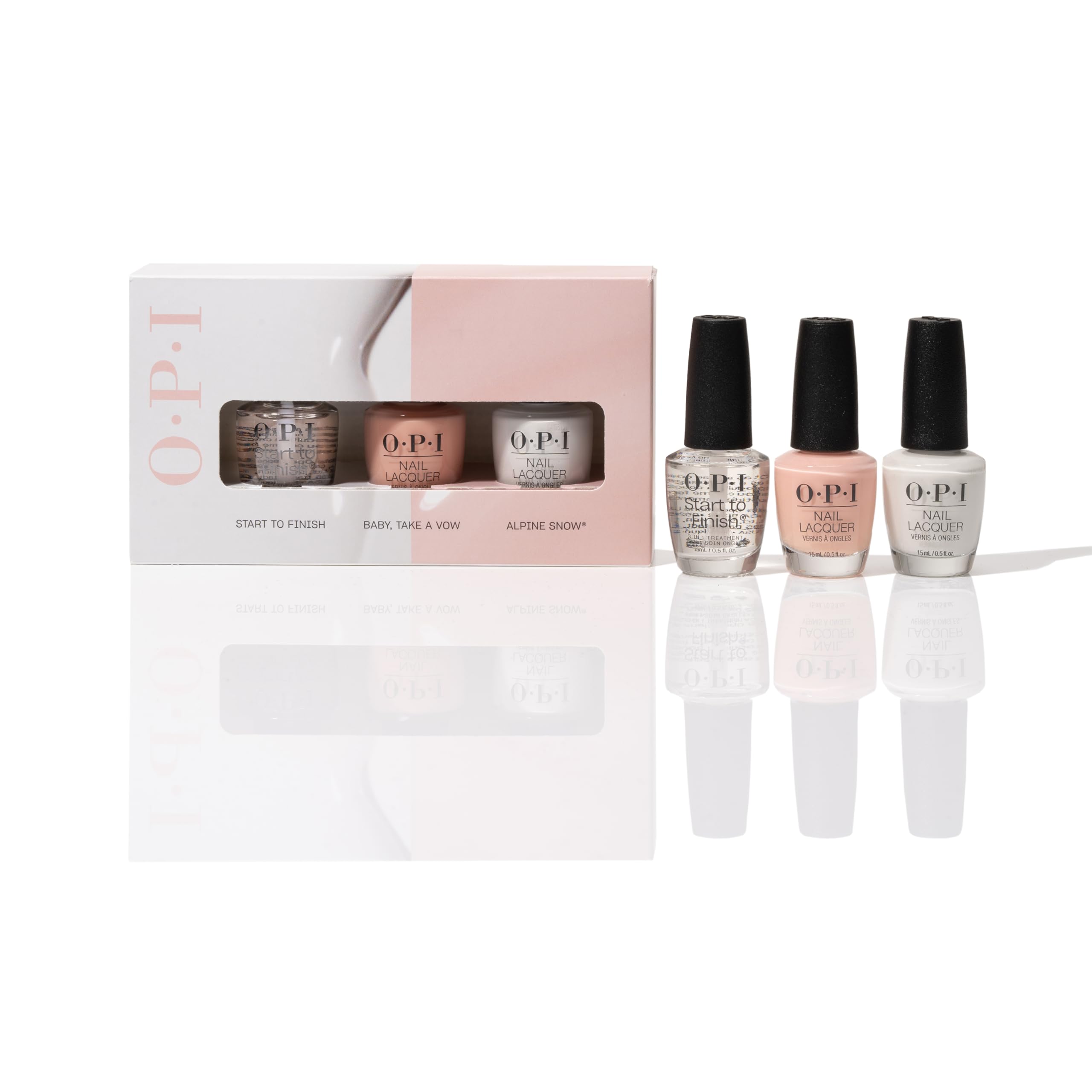 OPI Nail Lacquer French Manicure Kit Gift Set - Including Start To Finish, a 3-in-1 Base Coat, Top Coat & Nail Strengthener, Alpine Snow® & Baby, Take A Vow - 3 x 15ml