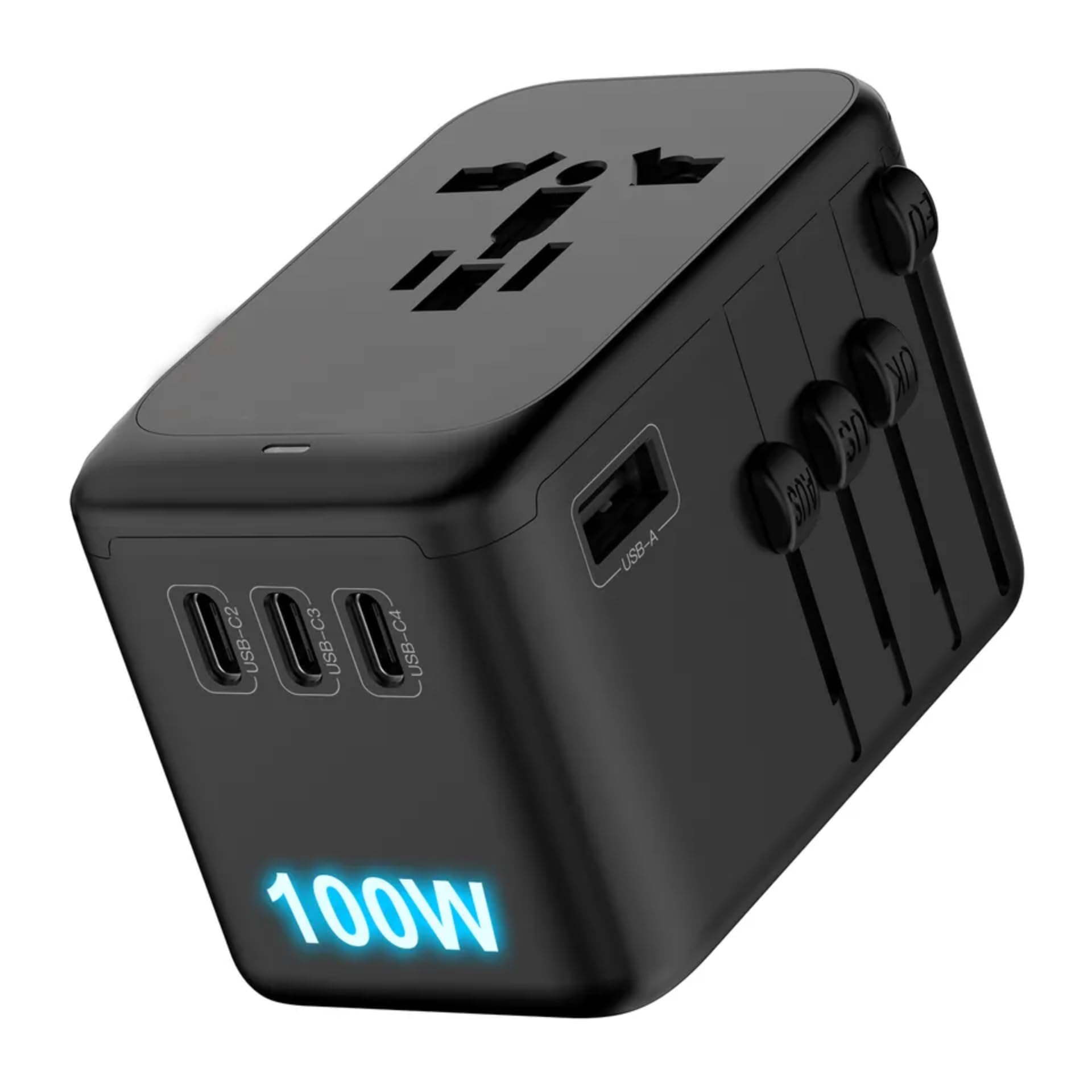 TIKNIA Overseas Power Conversion Adapter, GaN 100W PD Fast Charging Adaptor, 4 USB-C Ports and 1 USB-A Port, 1 AC Outlet, Worldwide Wall Charger US/UK/EUR/AUS, Best Multi-Plug for International Travel