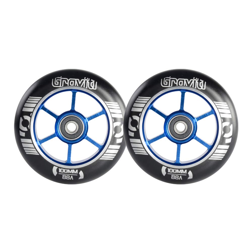 100mm Pro Stunt Scooter Wheels One Pair with ABEC-9 Bearings CNC Metal Core (2pcs) GRAVITI (Blue)