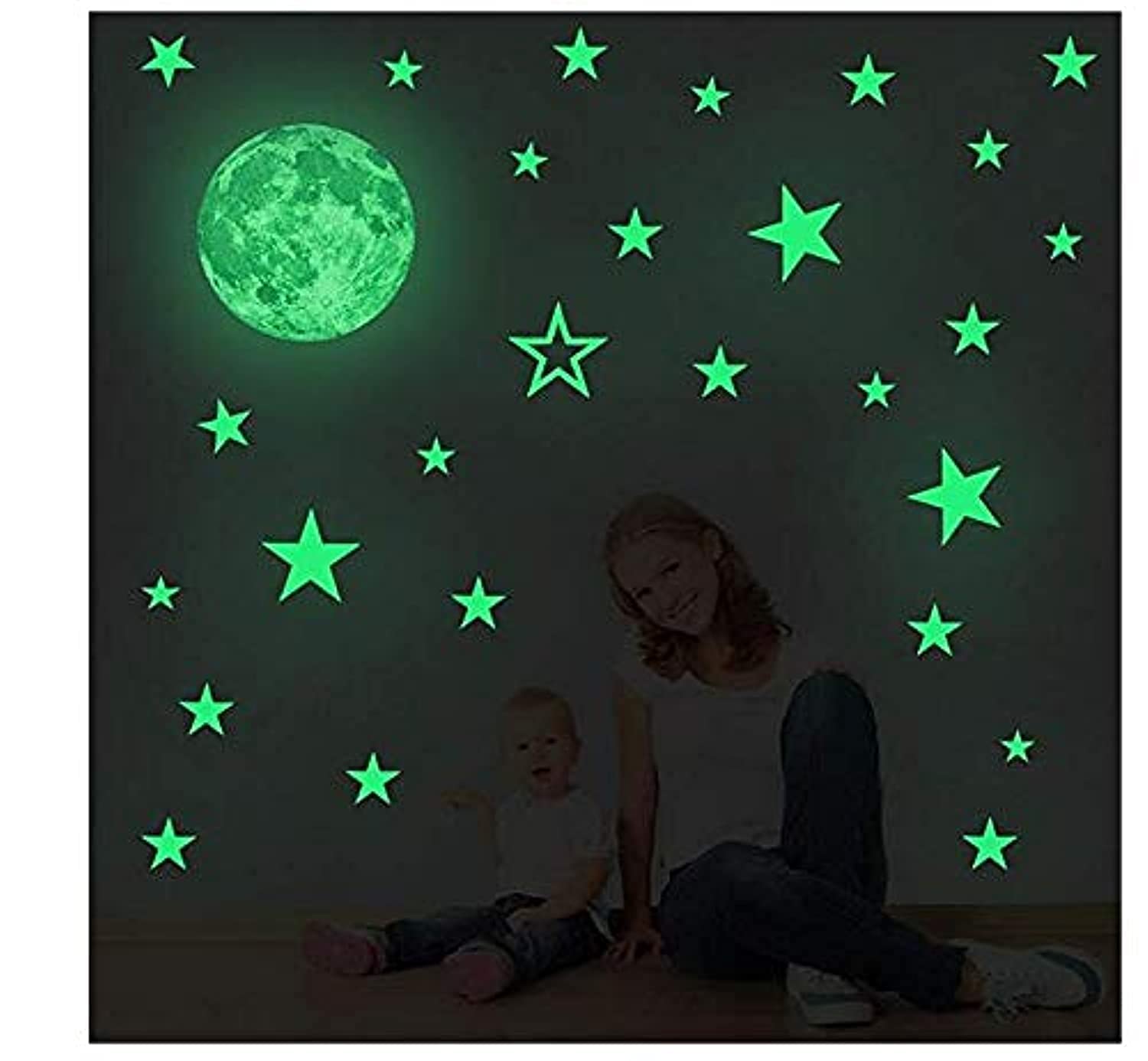 Creative Moon with Stars Halloween Decorations Wall Decals Glow in the Dark I Luminous Light Stickers for Halloween Party Kids Home Room Decor