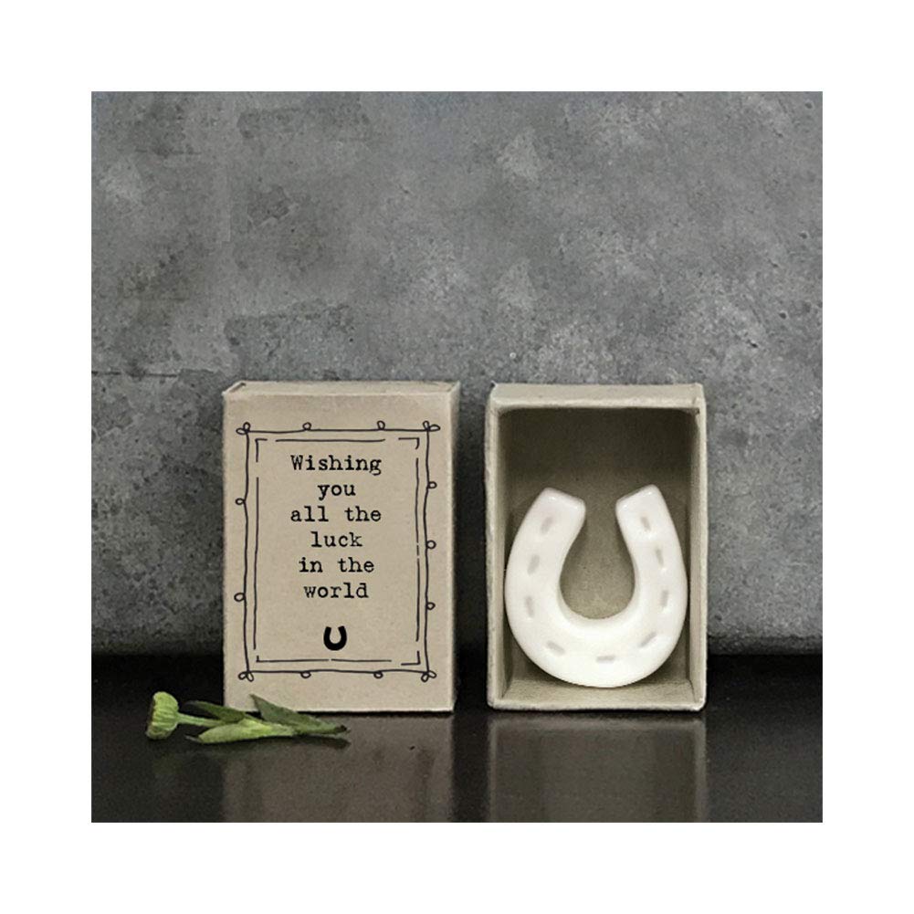 East of IndiaMini Matchbox Lucky Horseshoe Porcelain Gift Wishing You All The Luck in The World | Keepsake Gift | Letterbox Gift