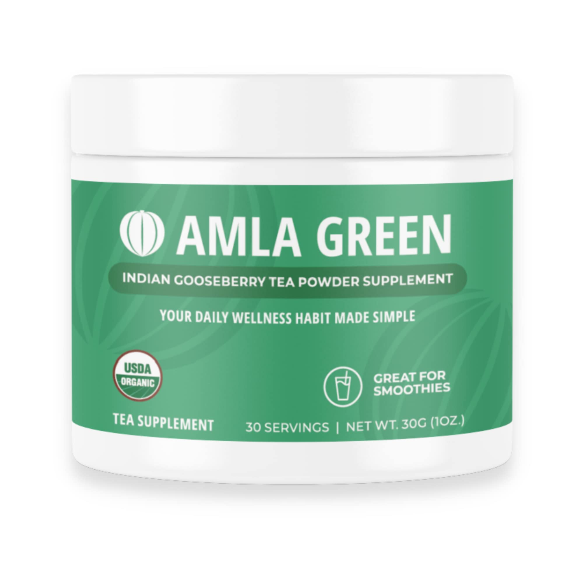 Amla GreenTea Superfood Antioxidant Powder | 20x Amla Concentrate + Dark Green Oolong Tea (Organic Amla, Vegan, Raw, Non-GMO, Wild Harvested) (30 Servings, Regular)