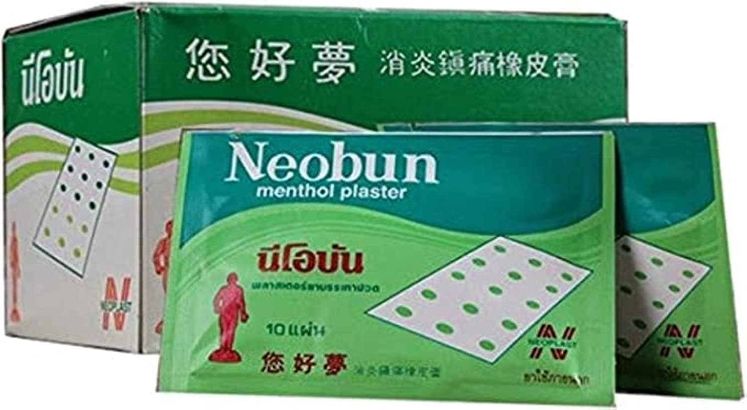 200PCS Thailand Original Neobun Menthol Pain Relief Plaster Anti-Inflammatory Cure Analgesic Muscle Aches,Rheumatism,Arthritis (1 box)