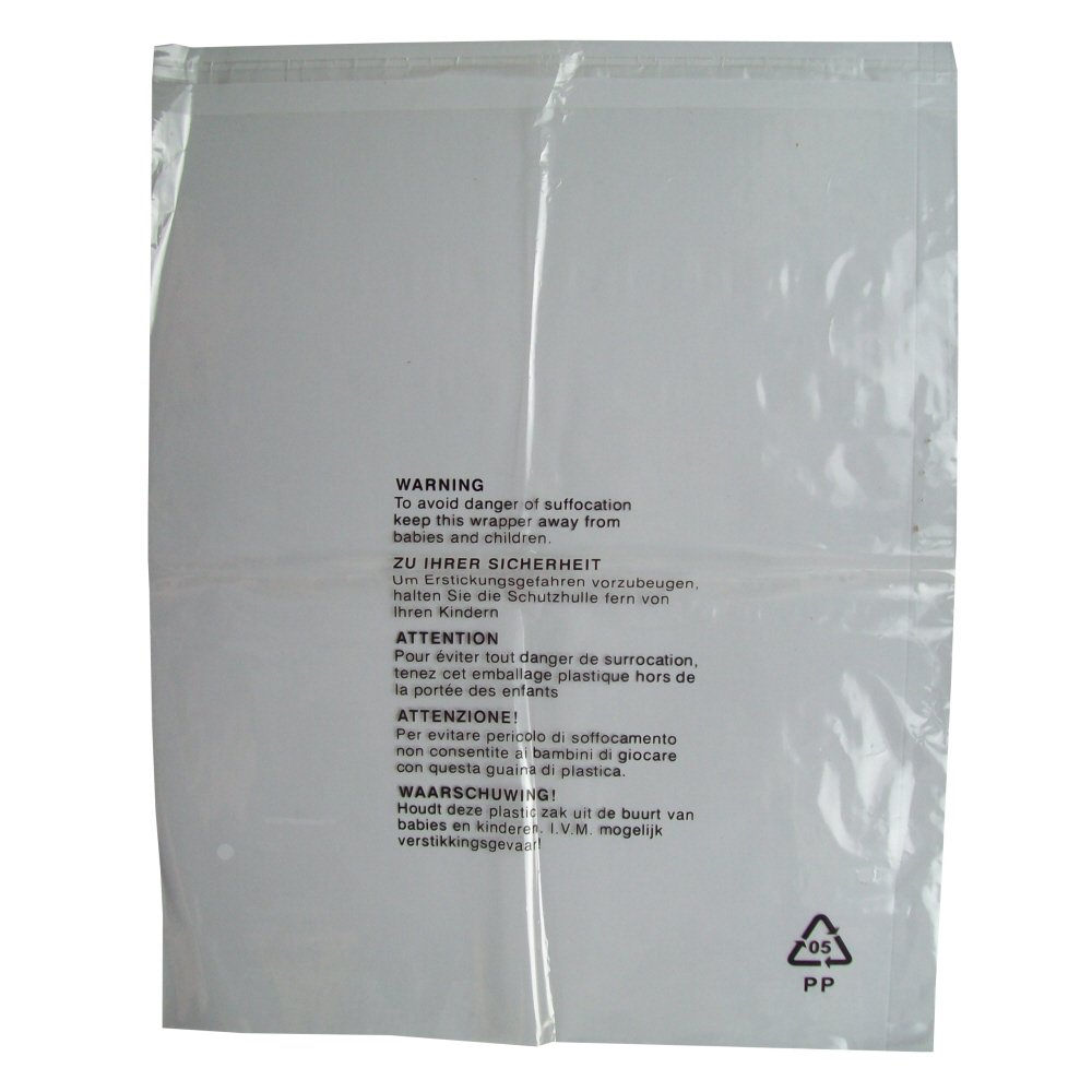 25 CLEAR TRANSPARENT PLASTIC SELF SEAL GARMENT CLOTHING RETAIL PACKAGING BAGS WITH SAFETY WARNING - EXTRA LARGE XL SIZE 18 x 22" 450 x 550mm 38mu