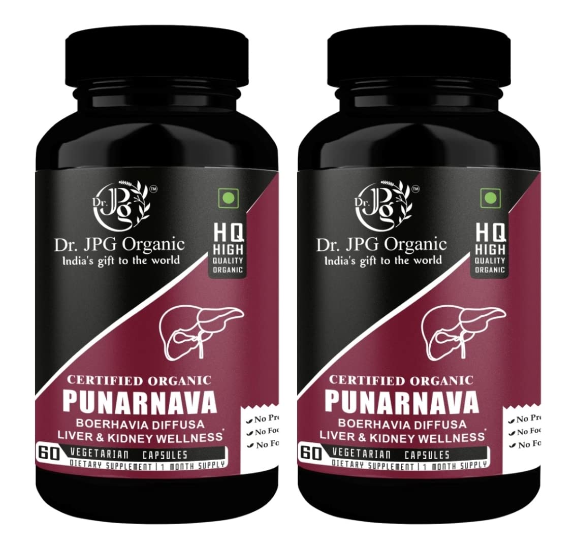 Dr. JPG Organic Punarnava Capsules | Boerhavia Diffusa | For Liver & Urinary Wellness 60 Veg.Capsules | | INDIA ORGANIC Certified. (Pack Of 2)