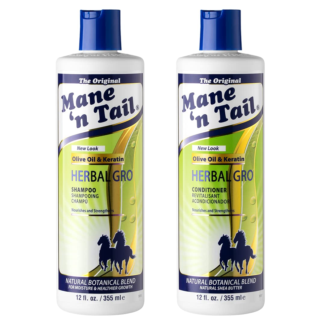 Mane 'n Tail Herbal Gro Shampoo and Conditioner Twin Pack, Nourishes and Strengthens, Olive Oil and Keratin, 355 ml (Pack of 1)