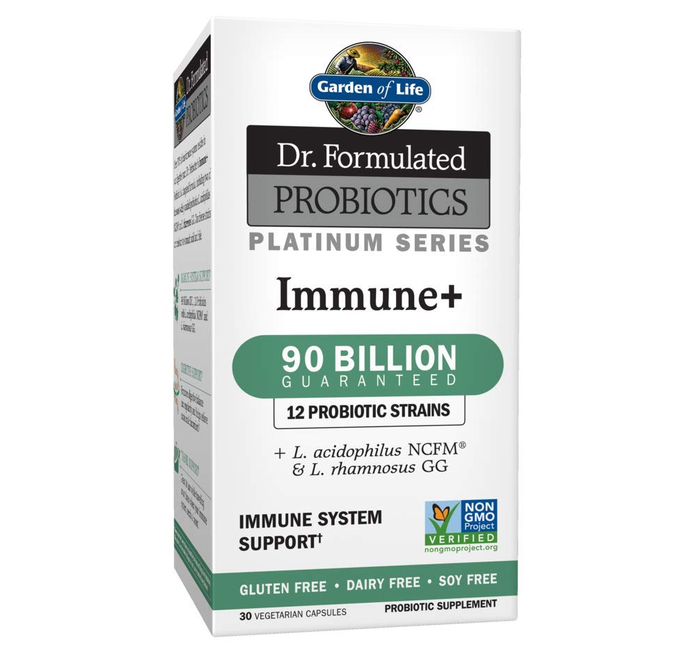 Garden of LifeDr. Formulated Probiotics Platinum Series Immune+ 90 Billion CFU Guaranteed, One a Day Probiotic Supplement Acidophilus & Rhamnosus, Vegan, Non-GMO Immune System Support, 30 Capsules