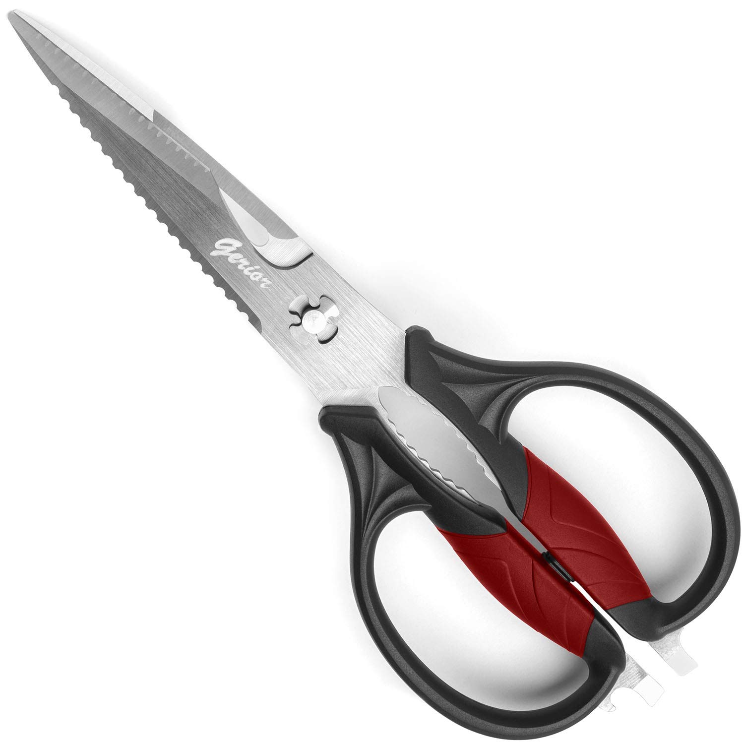 Gerior Kitchen Scissors - Heavy Duty Shears For Poultry, Meat, Food - Large Size (9.25 Inch) - Black And Red Handle