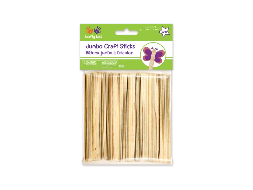 Multicraft Imports Krafty Kids CW505 Craftwood Jumbo Natural Craft Sticks, 6in by 0.75in, 50-Piece