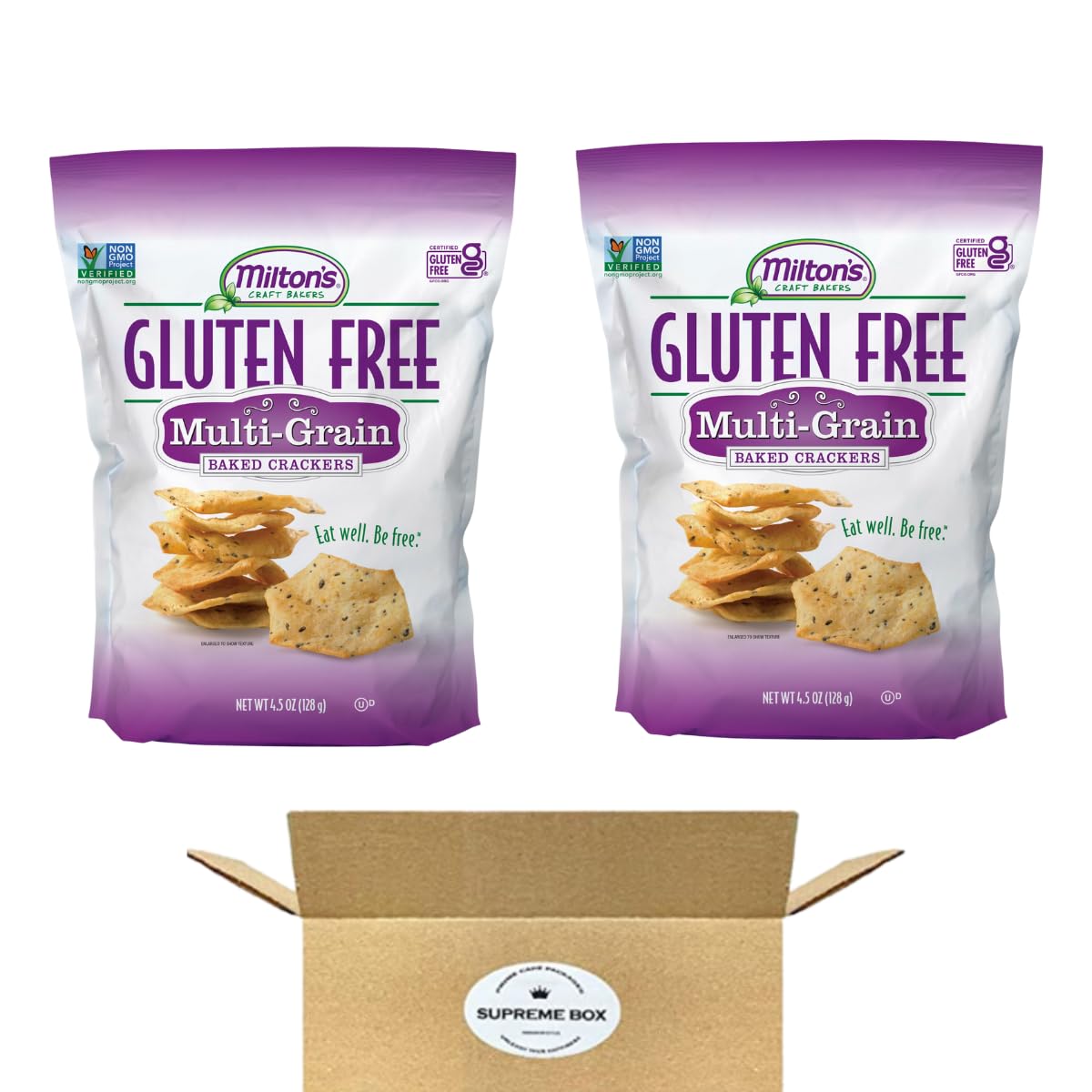 Milton's Craft Bakers Gluten-Free Baked Crackers, Multi-Grain, 4.5 Ounce,Non-GMO Project Verified, Kosher, Certified - PACK OF 2 (9 OZ in total)