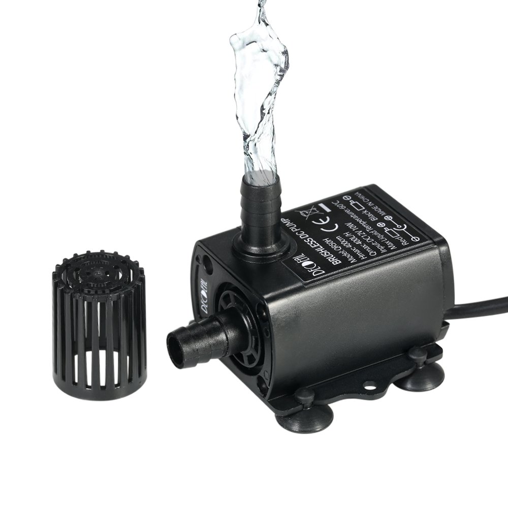 DecdealSubmersible Fountain Pump with Flow Adjustment Function, DC 12V 10W, 400L/H, Lift 400cm, 5.5 * 2.1mm female DC12V barrel connector