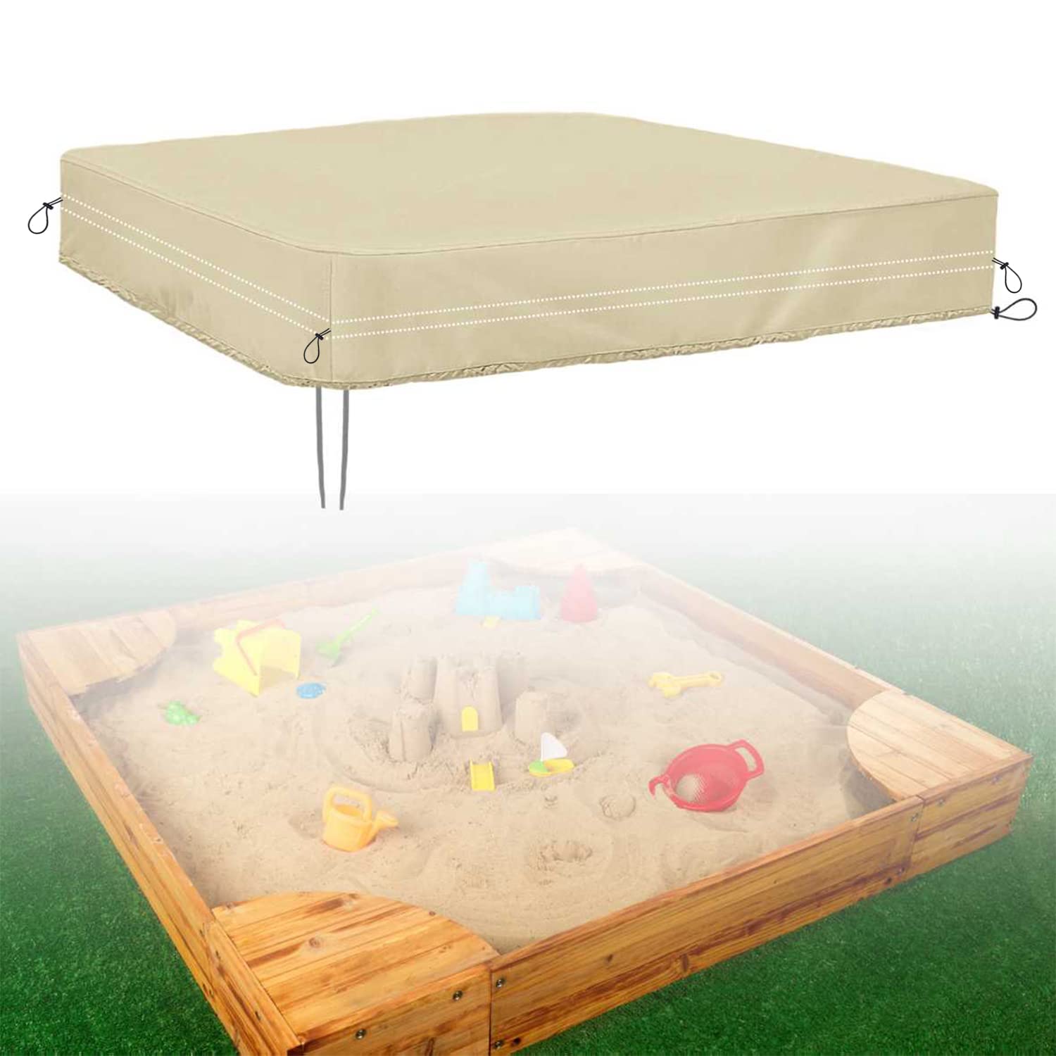 DUSTYPROTE Sandbox Cover, 420D Heavy Duty Children's Sandbox Protection, Sand Coxes for Kids Outdoor with Lid-72in, Square Sandboxes Sandpit Cover (Khaki)