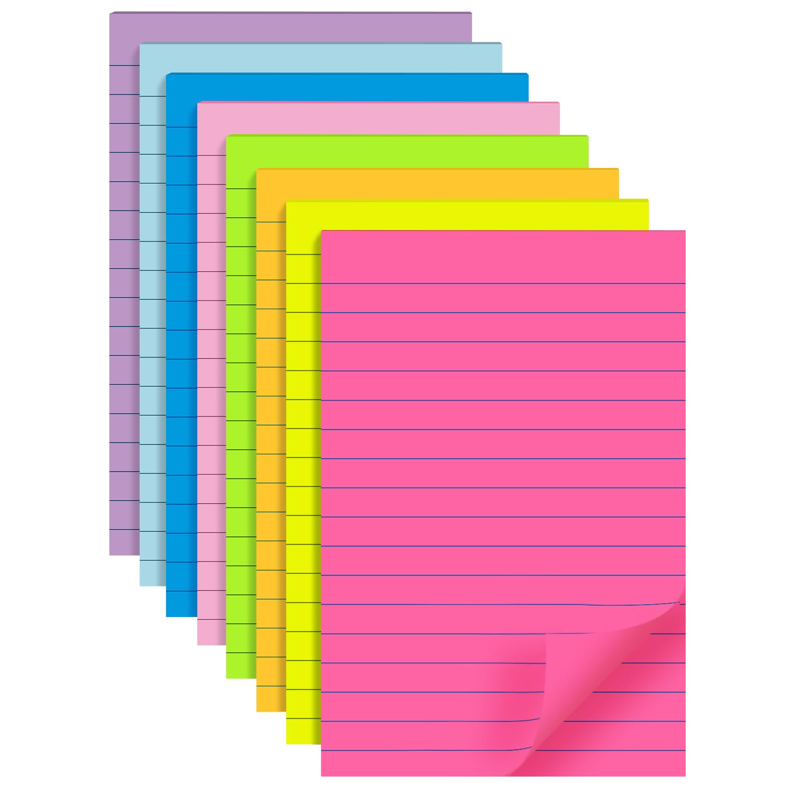 8 Pads Lined Sticky Notes 4x6 in - 8 Bright Colors Self Sticky Notes Pad, Post Colorful Big Rectangle Sticky Notes, 320 Sheets Total