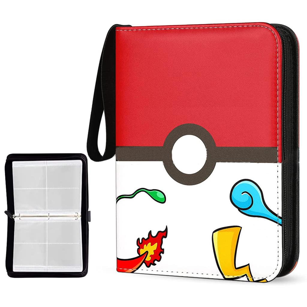 PATPAT Poke-Mon Binder, Cards Collector Album Holder For 400 Poke-Mon Cards Cartoon Prints Zipper Bag Trading Card Binder Poke-Mon Cards Collection Bag Game Cards Case Gift For Kids Boys Girls-Red