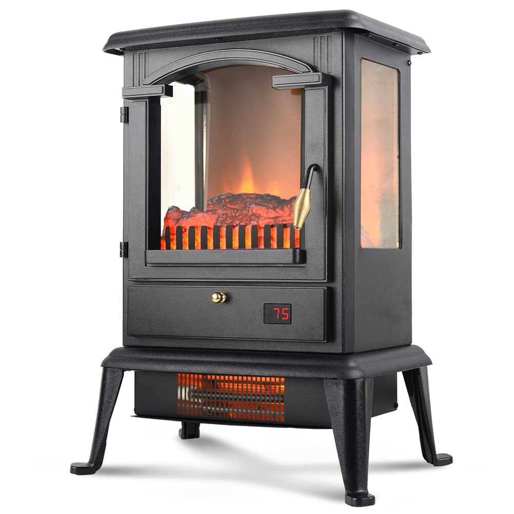 Electric Fireplace Heater with Remote, 22.4" Freestanding Portable Infrared Fireplace Heater Stove with 3-Sides Realistic Flame for Indoor Use, Overheating and Tip-Over Safety, 1000W/1500W